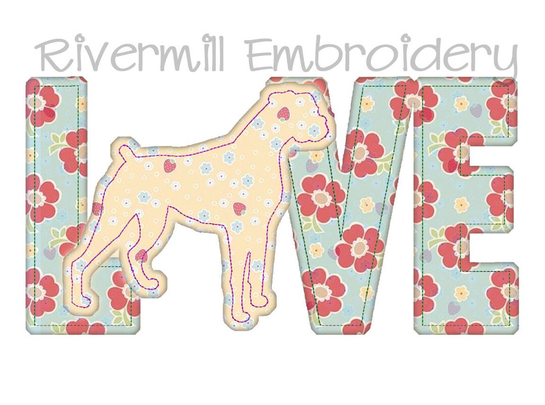 Raggy Applique Boxer Love Machine Embroidery Design - 4 Sizes - Instant ...
