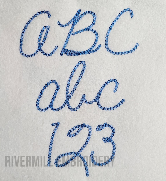 Chain Stitch Vintage Handwriting Embroidery Font Monogram Alphabet - 3 Sizes - BX Files Instant Download Design PES Rivermill Embroidery