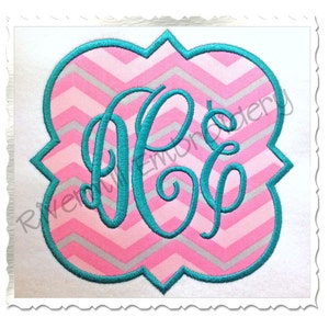 May include: A turquoise monogram initial "C" in a decorative frame with a pink and gray chevron pattern.