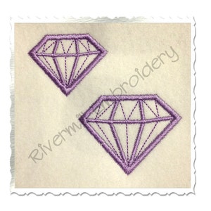 May include: Two purple embroidered diamond shapes on a white background. The text "Riverm Embroidery" is in the lower left corner and the text "broider" is in the upper right corner.