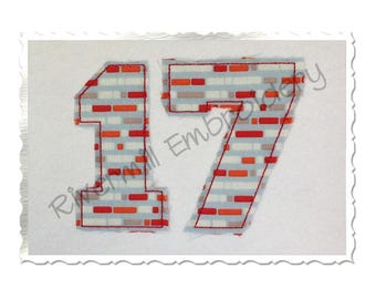 Raggy Edge College Varsity Applique Numbers Machine Embroidery Design - 6 Sizes