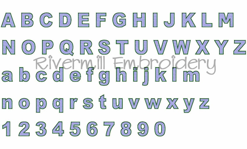 May include: A set of uppercase and lowercase letters and numbers in a light blue color with a dark green outline. The letters and numbers are in a blocky font style.