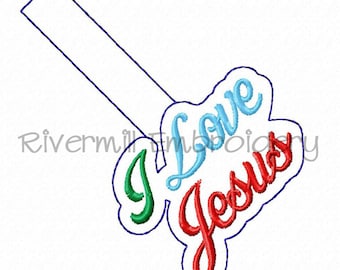 I Love Jesus In The Hoop Snap Tab Key Fob Machine Embroidery Design