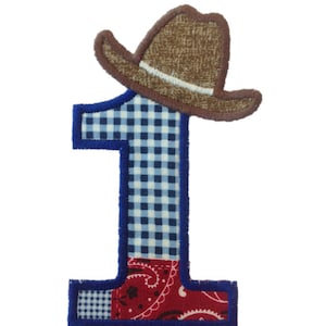 Aplique de chapéu de cowboy com números de aniversário, design de bordado à máquina - 4 tamanhos - Arquivos BX, download instantâneo de design PES Rivermill Embroidery