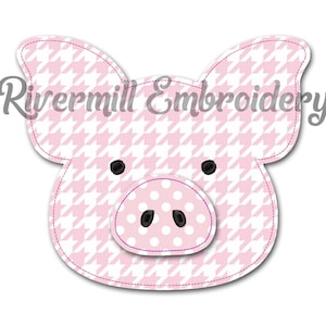 Raggy Applique Pig Face Machine Embroidery Design - 4 Sizes - Instant Download PES DST Digital File Rivermill Embroidery