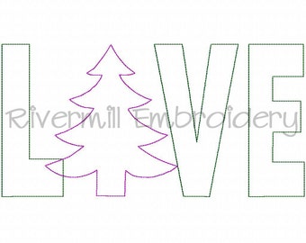 Raggy Applique Christmas Tree Love Machine Embroidery Design - 4 Sizes