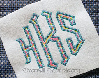 Point Monogram Applique w/ Bean Stitch Machine Embroidery Font Alphabet - 4 Sizes