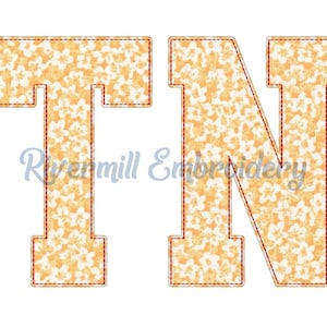 TN Tennessee Varsity Style Raggy Applique Machine Embroidery Design - 4 Sizes - Instant Download PES DST Digital File Rivermill Embroidery
