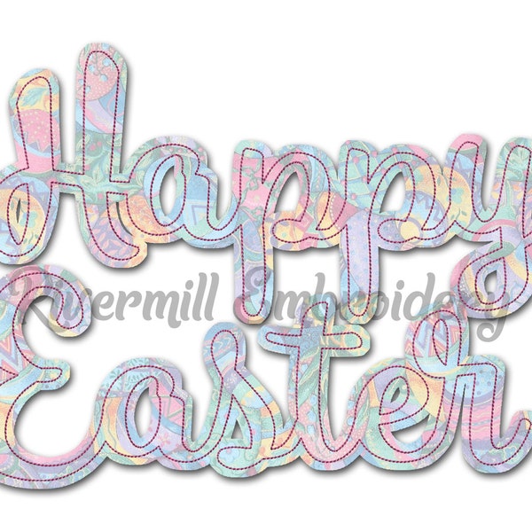 Happy Easter Raggy Applique Machine Embroidery Design - 4 Sizes