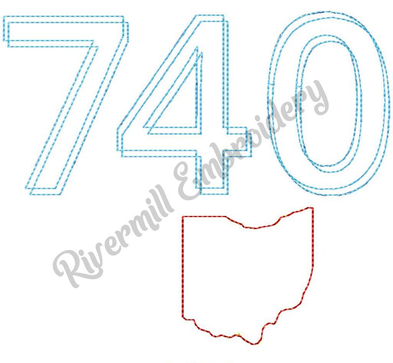 Ohio 740 Area Code Raggy Applique Machine Embroidery Design - 4 Sizes ...