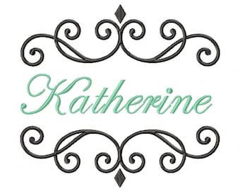 Elegantes Monogramm Schrift Rahmen, Maschinenstickerei, 4 Größen