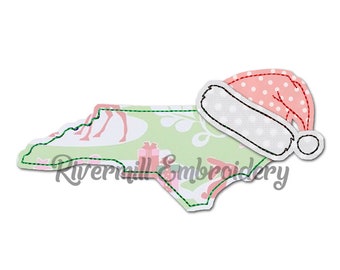 Bundesstaat North Carolina mit Weihnachtsmütze Raggy Applikation Maschinenstickdatei - 4 Größen
