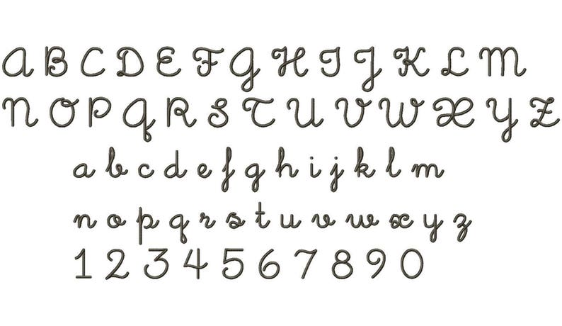 K&ouml;nnte beinhalten: Ein Schriftalphabet mit Gro&szlig;- und Kleinbuchstaben sowie den Zahlen 1 bis 0. Die Schriftart ist im kursiv-schriftlichen Stil.