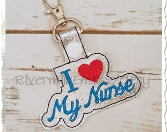 I Love My Nurse In The Hoop Snap Tab Key Fob Machine Embroidery Design