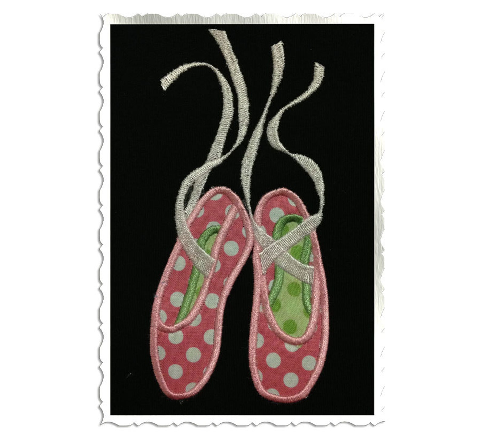ballet shoes with ribbons applique machine embroidery design - 3 sizes