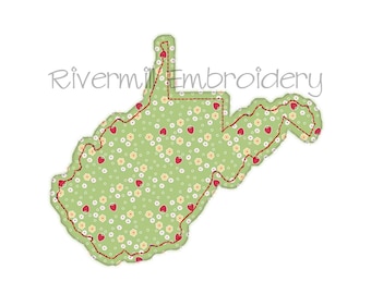 Raggy Applikation Bundesstaat West Virginia Maschinenstickerei Design - 4 Größen - Instant Download PES DST Digitale Datei Rivermill Stickerei