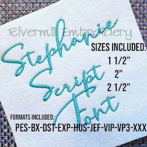 Fuente de bordado a máquina Stephanie Script, monograma del alfabeto (3 tamaños), archivos BX, descarga instantánea, diseño PES