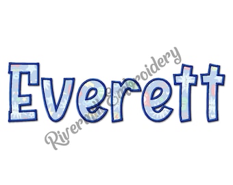 Fuente de bordado a máquina Everett Applique, monograma del alfabeto (4 tamaños), archivos BX, descarga instantánea, diseño PES Rivermill, bordado
