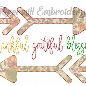 Raggy Applique Thankful Grateful Blessed Machine Embroidery Design - 4 Sizes - Instant Download PES DST Digital File Rivermill Embroidery