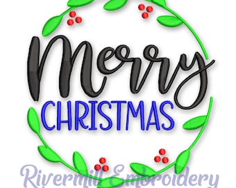 Merry Christmas Machine Embroidery Design - 3 Sizes