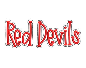 Red Devils with a Bean Stitch Outline Machine Embroidery Design - 5 Sizes - Instant Download Digital Design File - Rivermill