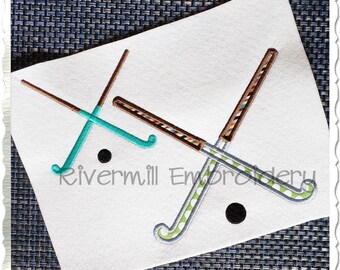Crossed Field Hockey Sticks Applique Machine Embroidery Design - 4 Sizes - Instant Download PES DST Digital File Rivermill Embroidery