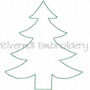 May include: Outline of a green Christmas tree with a simple design. The tree is a blank template for embroidery.