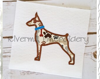 Applique Doberman With a Collar Dog Silhouette Machine Embroidery Design - 4 Sizes