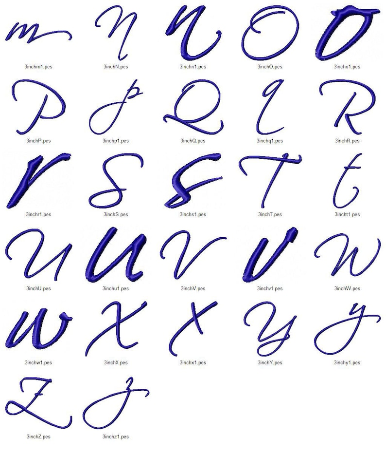 Scriptina Machine Embroidery Font Monogram Alphabet - 3 Sizes - BX ...