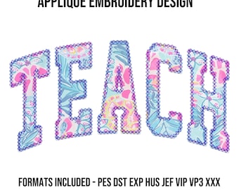 Arched Teach Diamond Edge Applique Machine Embroidery Design - 3 Sizes - Instant Download PES DST Digital File Rivermill Embroidery