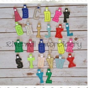 Set of 26 Letters In The Hoop Snap Tab Key Fob Machine Embroidery Designs