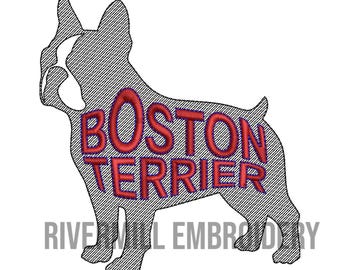 Sketch Style Boston Terrier Machine Embroidery Design - 4 Sizes