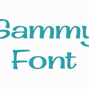 May include: A teal blue font style with the text "Sammy Font" in a cursive style.