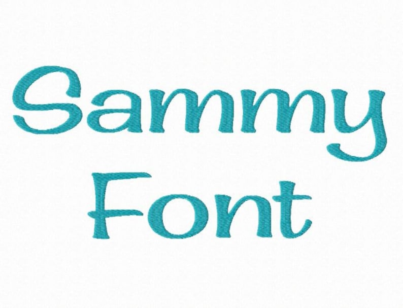 May include: A teal blue font style with the text "Sammy Font" in a cursive style.
