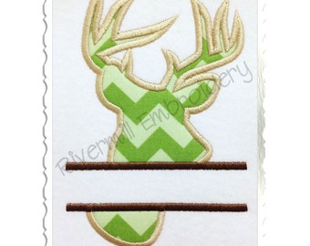 Split Applique Deer Head Buck Silhouette Machine Embroidery Design - 4 Sizes