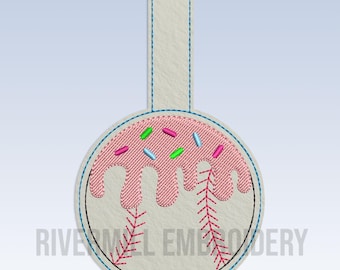 Baseball or Softball With Ice Cream Drips In The Hoop Snap Tab Key Fob Machine Embroidery Design #2