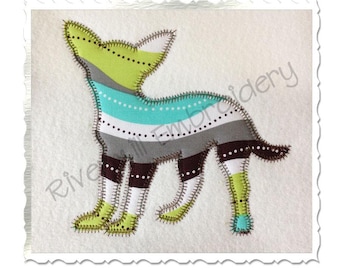 Zig Zag Applique Chihuahua Silhouette Machine Embroidery Design - 4 Sizes - Instant Download Digital Design File