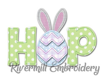 Raggy Applique Hop with Bunny Ears Machine Embroidery Design - 4 Sizes