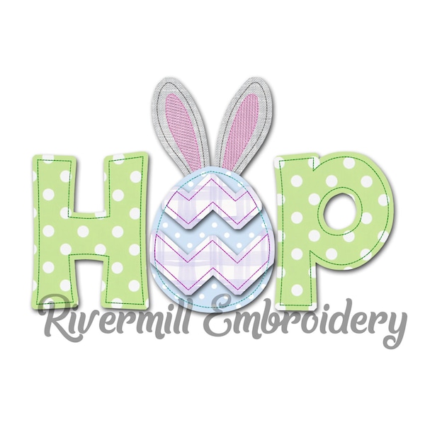 Raggy Applique Hop with Bunny Ears Machine Embroidery Design - 4 Sizes