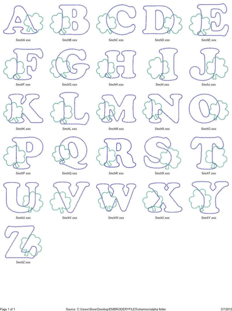 Shamrock Applique Alphabet Machine Embroidery Designs Font - 4 Sizes ...