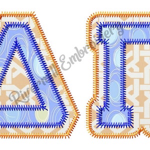 Alfabeto griego universitario con doble aplique en zigzag para bordado a máquina (4 tamaños) - Archivos BX, descarga instantánea, diseño PES