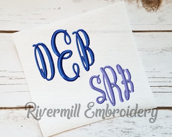 Small Classic Script 3 Letter Monogram Machine Embroidery Font Alphabet - 3 Sizes