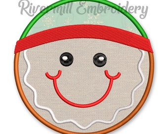 Round Gingerbread Boy Face Applique Christmas Machine Embroidery Design - 4 Sizes