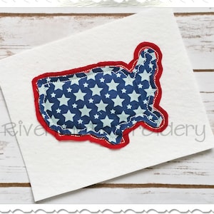 Large Raggy Double Applique United States Outline Machine Embroidery Design - 4 Sizes