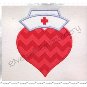 Applique Heart With Nurse Hat Machine Embroidery Design - 4 Sizes - Instant Download PES DST Digital File Rivermill Embroidery