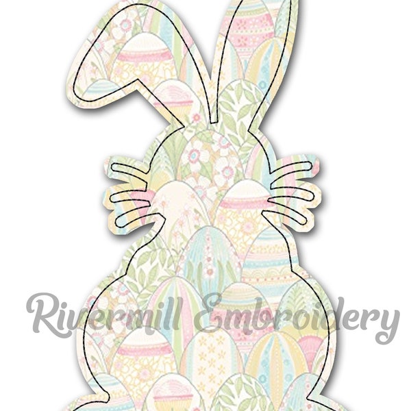 Bunny Silhouette Raggy Applique Machine Embroidery Design - 4 Sizes