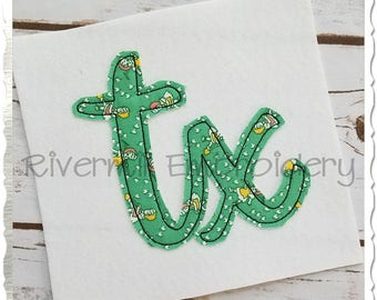 Texas TX Raggy Applique Machine Embroidery Design - 4 Sizes