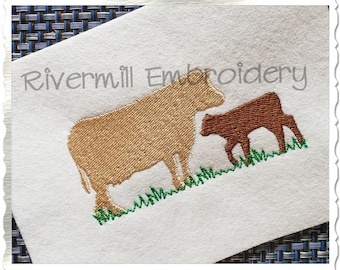 Two Cows Machine Embroidery Design - 3 Sizes