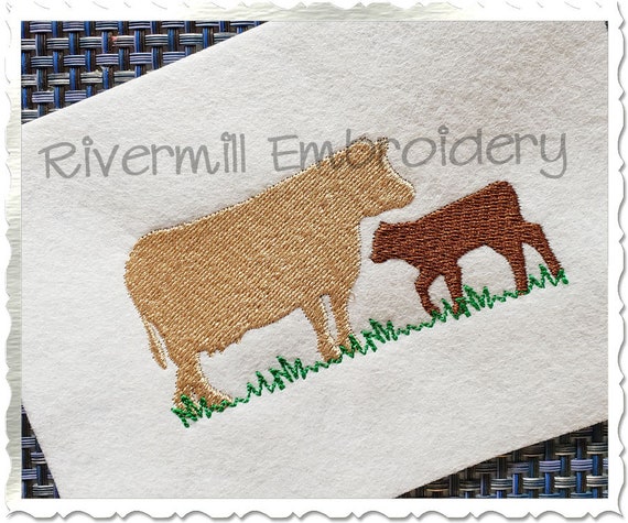 Two Cows Machine Embroidery Design - 3 Sizes