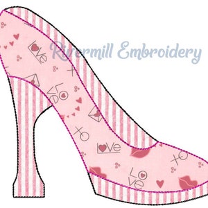 High Heel Shoe Raggy Applique Machine Embroidery Design - 4 Sizes - Instant Download PES DST Digital File Rivermill Embroidery